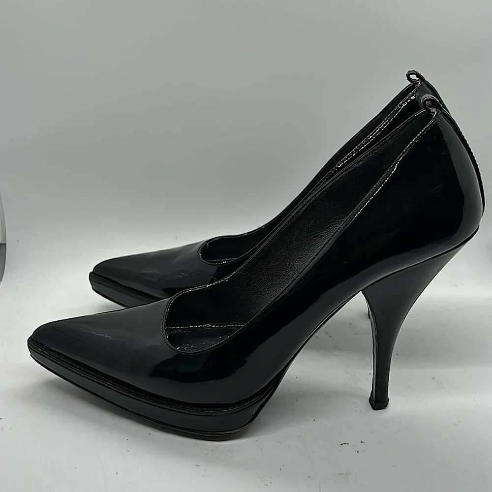 Prada Authenticated Black Patent Leather Stiletto Heel Shoes **Sz 38/US Size 8** - Picture 6 of 14